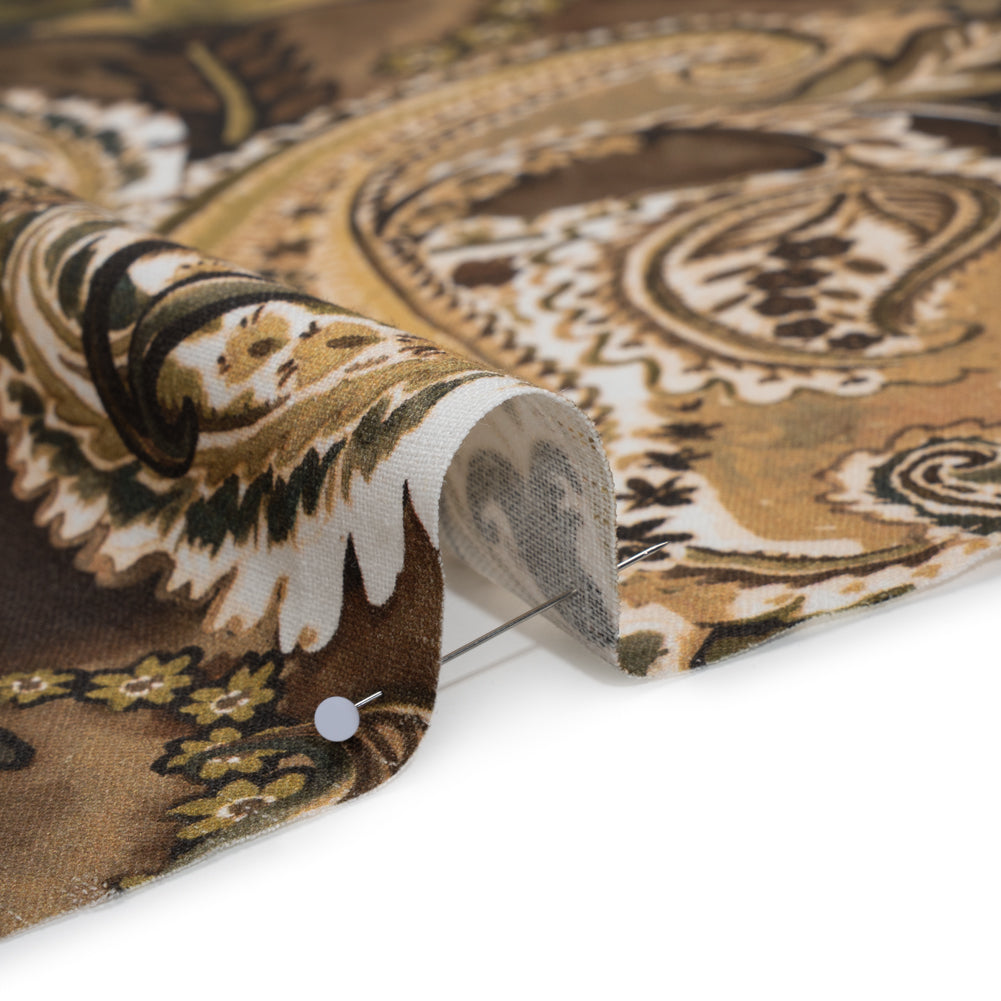 Linen and Rayon Woven - Brown, Beige and Olive Green Paisley - Mood Exclusive Drifting Dream Print