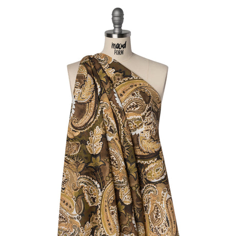 Linen and Rayon Woven - Brown, Beige and Olive Green Paisley - Mood Exclusive Drifting Dream Print
