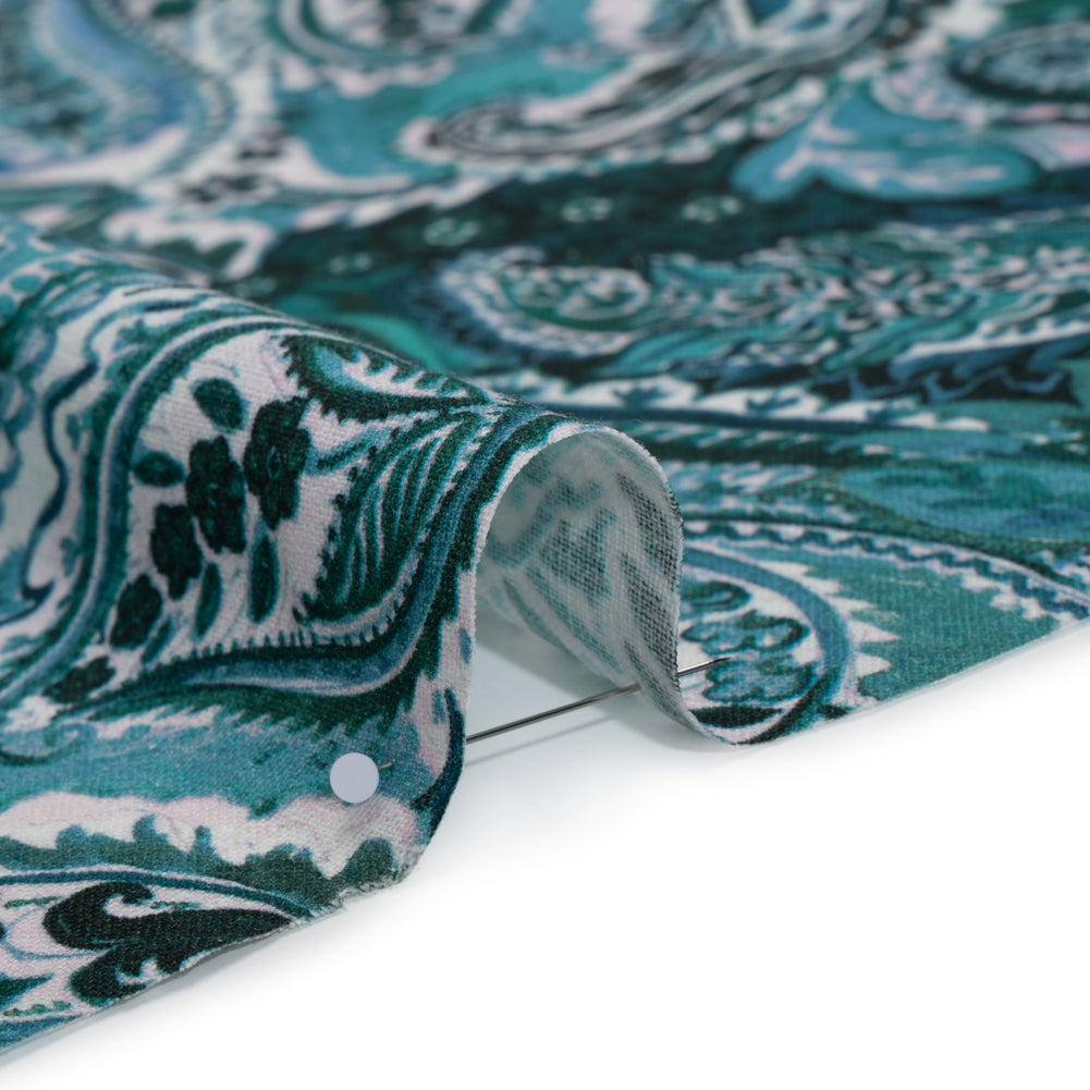 Linen and Rayon Woven - Blue, Green and Teal Paisley - Mood Exclusive Drifting Dream Print