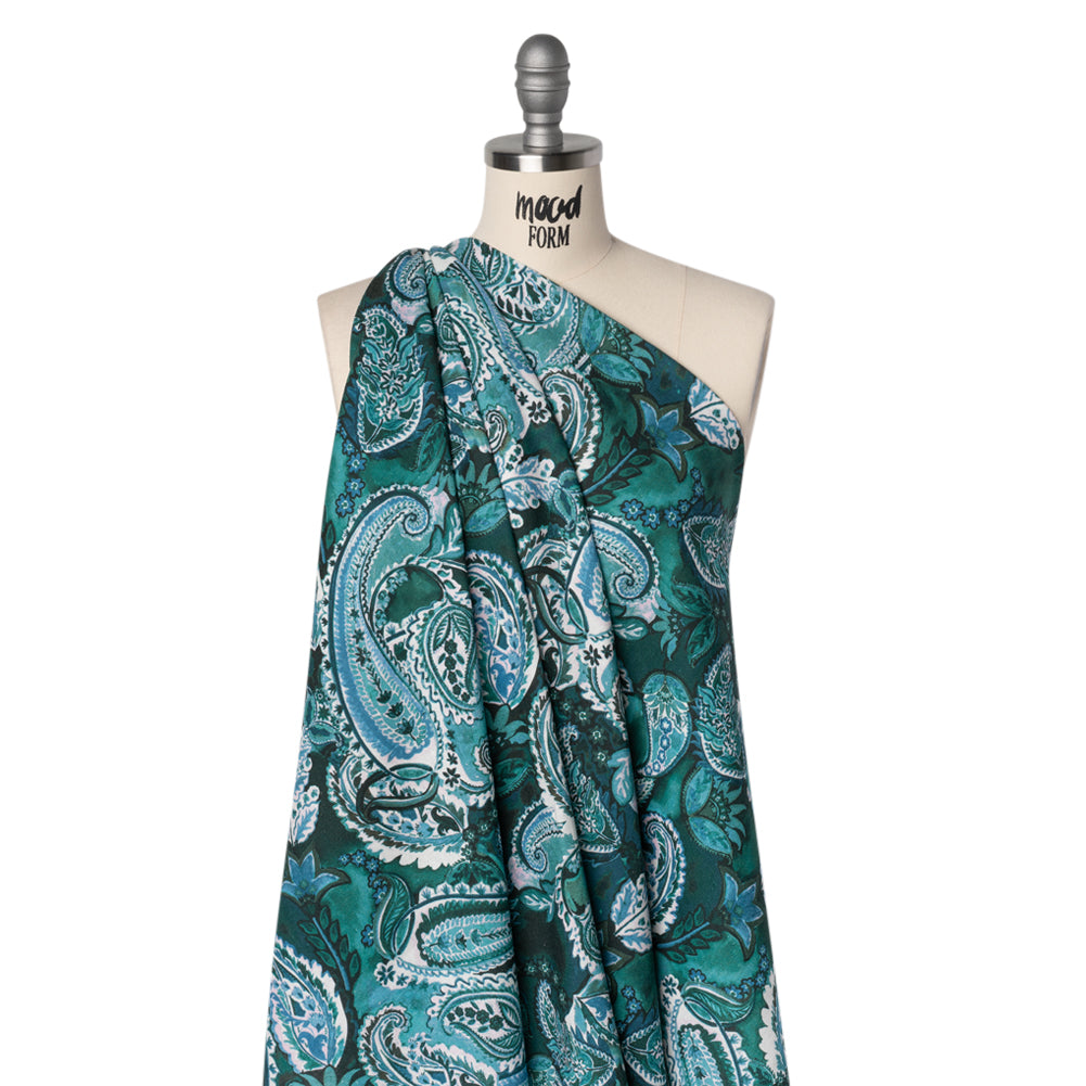 Linen and Rayon Woven - Blue, Green and Teal Paisley - Mood Exclusive Drifting Dream Print