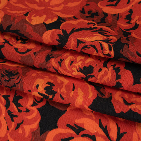 Linen and Rayon Woven - Scarlet Red, Burgundy and Black Roses - Mood Exclusive Midnight Muse Print