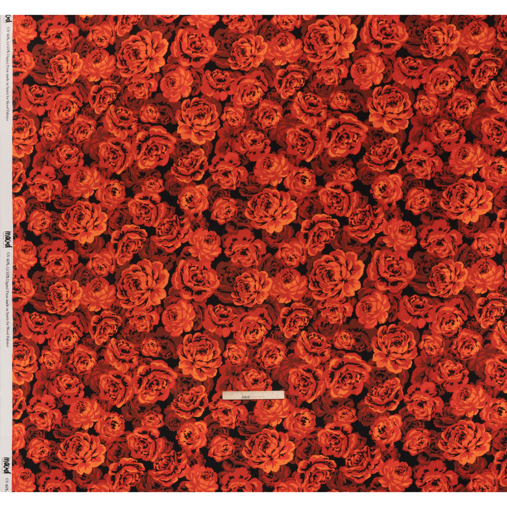Linen and Rayon Woven - Scarlet Red, Burgundy and Black Roses - Mood Exclusive Midnight Muse Print