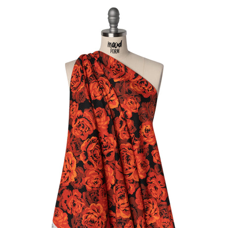 Linen and Rayon Woven - Scarlet Red, Burgundy and Black Roses - Mood Exclusive Midnight Muse Print