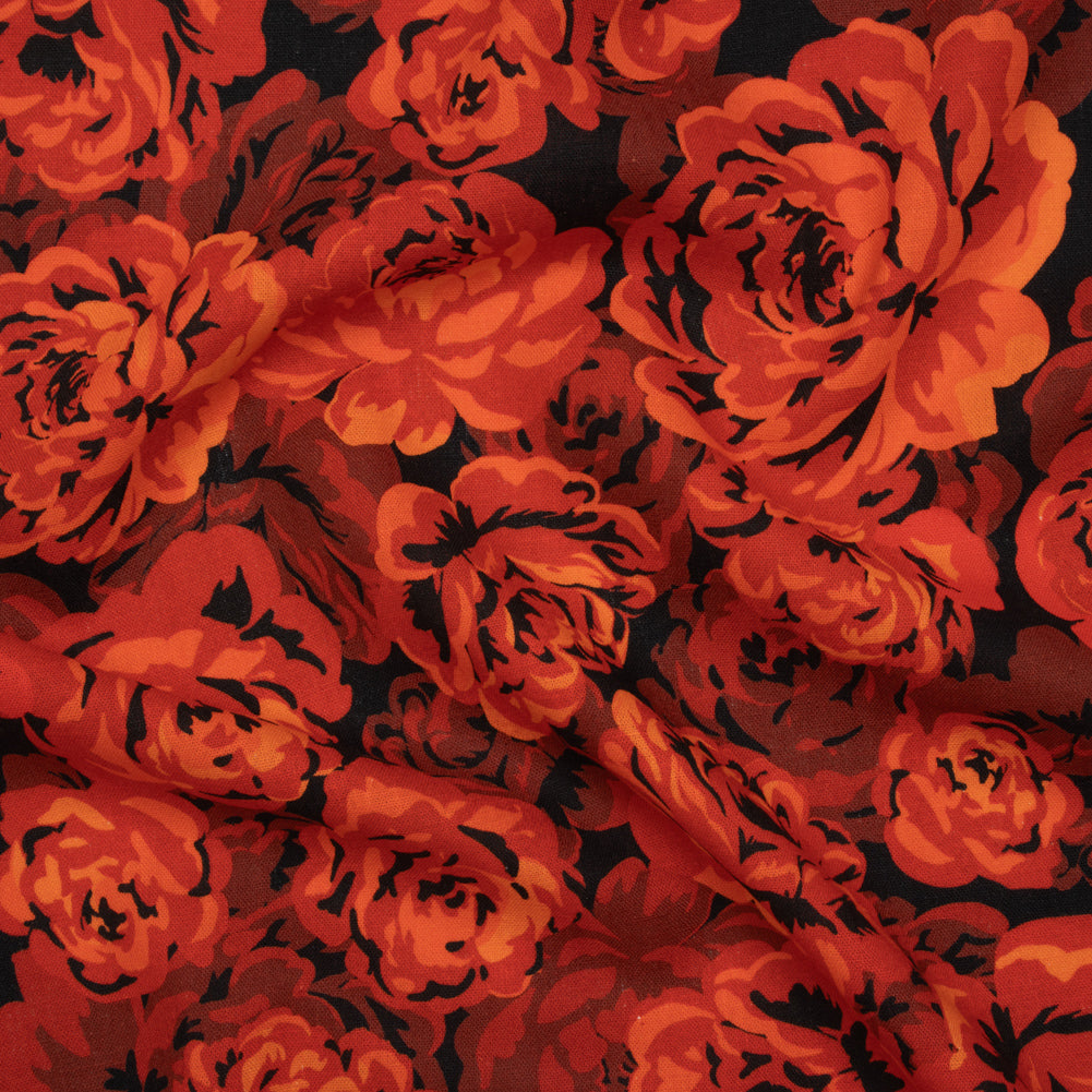 Linen and Rayon Woven - Scarlet Red, Burgundy and Black Roses - Mood Exclusive Midnight Muse Print
