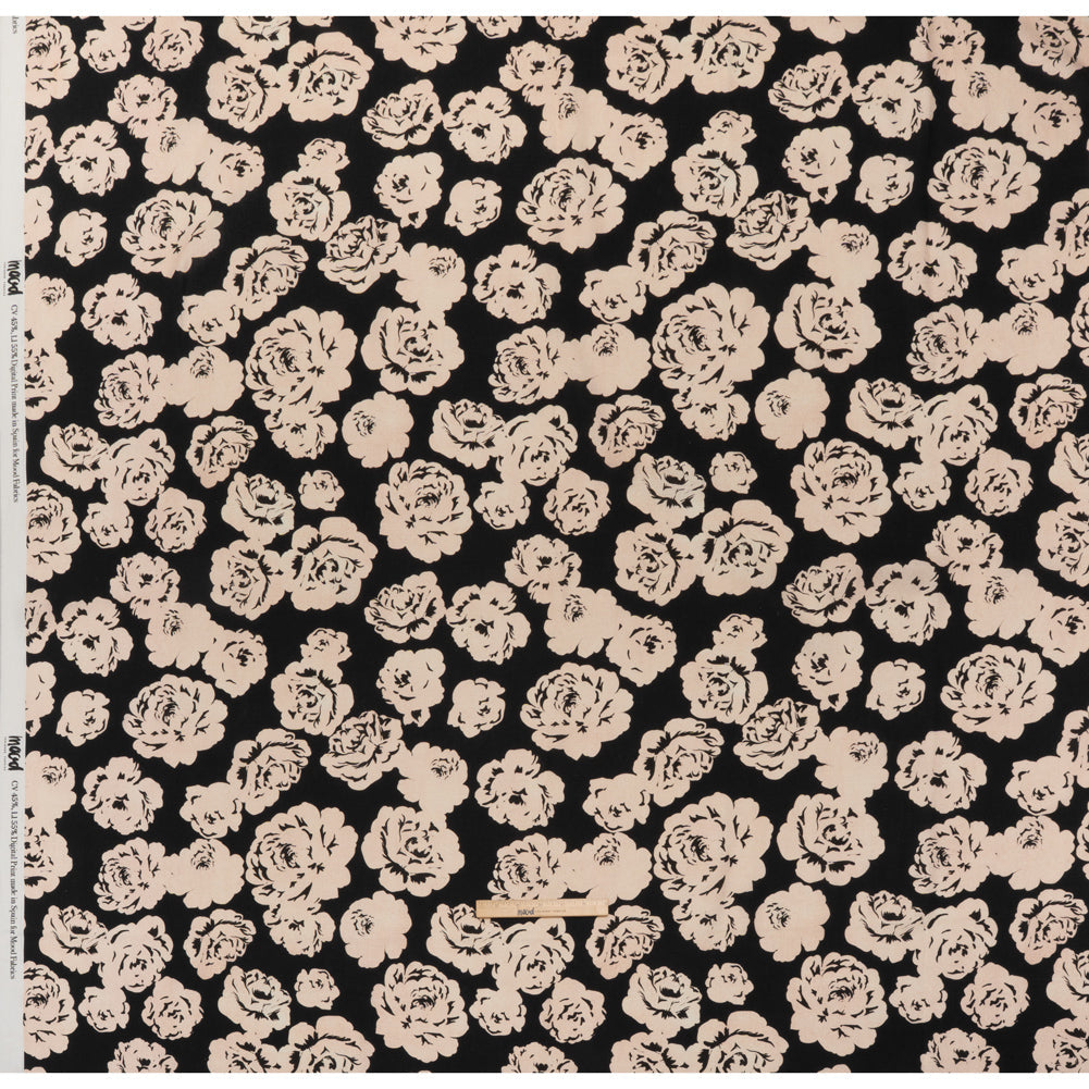 Linen and Rayon Woven - Cream and Black Roses - Mood Exclusive Midnight Muse Print