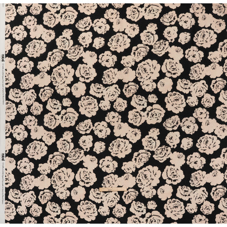 Linen and Rayon Woven - Cream and Black Roses - Mood Exclusive Midnight Muse Print