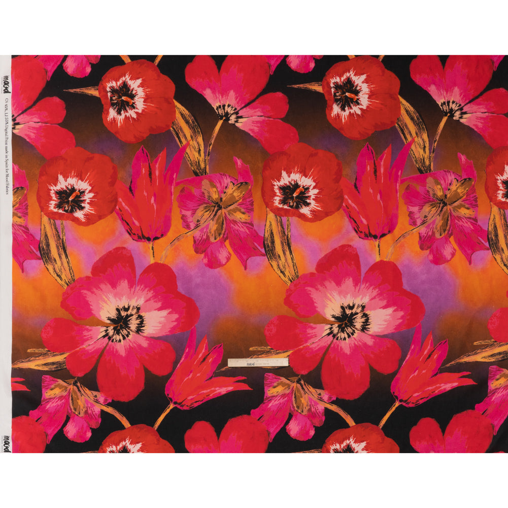Linen and Rayon Woven - Magenta, Scarlet and Brown Big Painterly Flowers - Mood Exclusive Poppy Panorama Print