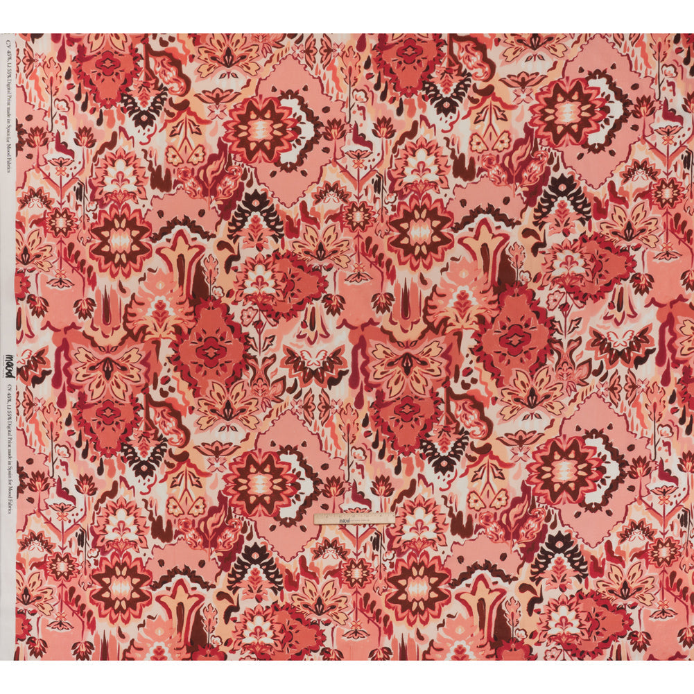 Linen and Rayon Woven - Pink, Peach and Pale Orange Almost-Geometric Floral - Mood Exclusive Fractured Flora Print