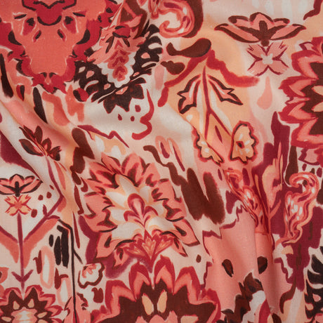 Linen and Rayon Woven - Pink, Peach and Pale Orange Almost-Geometric Floral - Mood Exclusive Fractured Flora Print