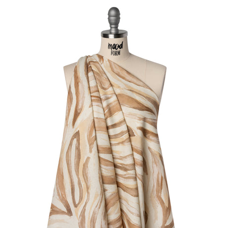 Linen and Rayon Woven - Beige, Brown and Cream Painterly Animal Stripes - Mood Exclusive Safari Sweep Print
