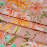 Linen and Rayon Woven - Dusty Pink, Orange and Olive Green Floral - Mood Exclusive First Blush Print