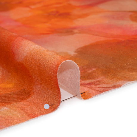 Linen and Rayon Woven - Orange, Red and Tan Muddled Pressed Flowers - Mood Exclusive Autumn Blaze Print