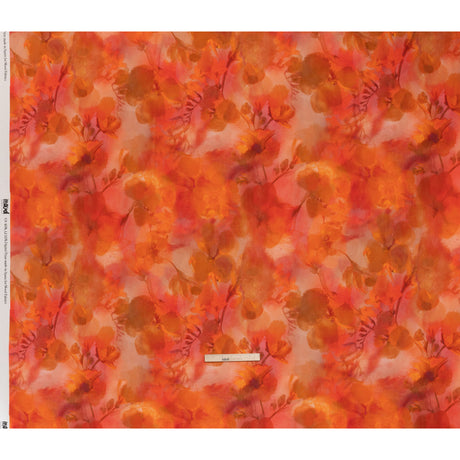 Linen and Rayon Woven - Orange, Red and Tan Muddled Pressed Flowers - Mood Exclusive Autumn Blaze Print