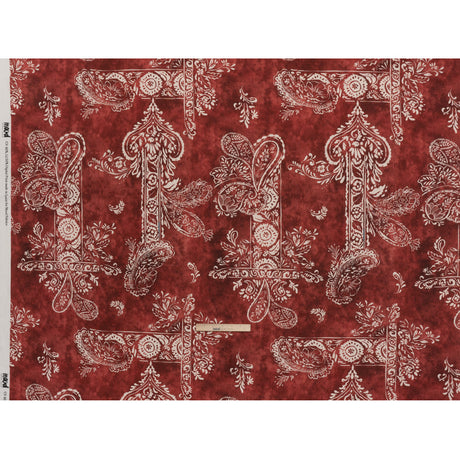Linen and Rayon Woven - Dark Red and White Paisley and Frames - Mood Exclusive Arabesque Allure Print