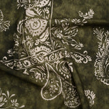 Linen and Rayon Woven - Forest Green and White Paisley and Frames - Mood Exclusive Arabesque Allure Print