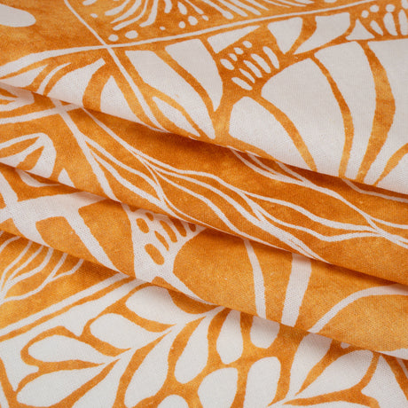 Linen and Rayon Woven - Yellow Ochre and White Leafy Blocks - Mood Exclusive Summer Solace Print