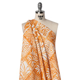 Linen and Rayon Woven - Yellow Ochre and White Leafy Blocks - Mood Exclusive Summer Solace Print