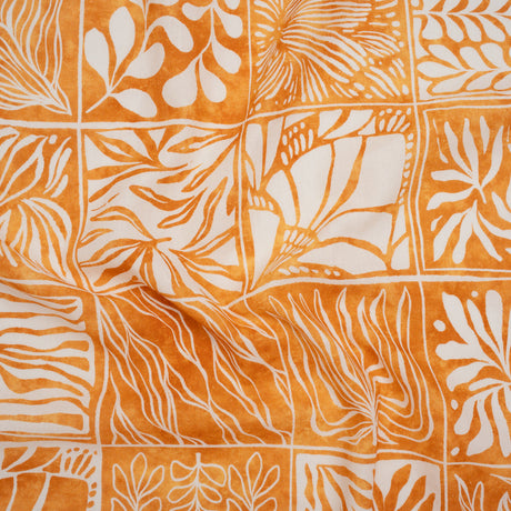 Linen and Rayon Woven - Yellow Ochre and White Leafy Blocks - Mood Exclusive Summer Solace Print