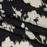 Linen and Rayon Woven - Black and Off White Ikat-Like Floral Silhouettes - Mood Exclusive Dahlia Daydreams Print