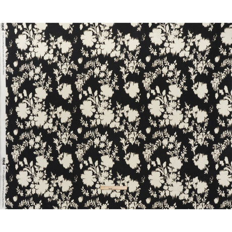 Linen and Rayon Woven - Black and Off White Ikat-Like Floral Silhouettes - Mood Exclusive Dahlia Daydreams Print