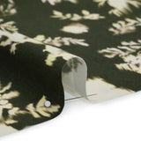 Linen and Rayon Woven - Forest Green and Off White Ikat-Like Floral Silhouettes - Mood Exclusive Dahlia Daydreams Print
