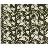 Linen and Rayon Woven - Forest Green and Off White Ikat-Like Floral Silhouettes - Mood Exclusive Dahlia Daydreams Print
