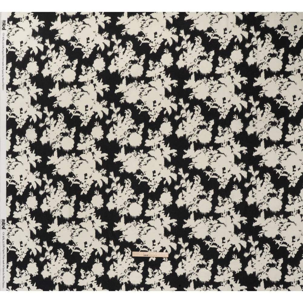 Linen and Rayon Woven - Black and Off White Ikat-Inspired Floral Silhouettes - Mood Exclusive Summer Sketches Print