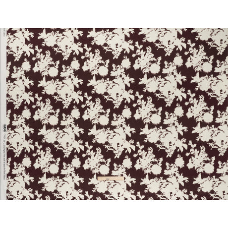 Linen and Rayon Woven - Grape Wine and Off White Ikat-Inspired Floral Silhouettes - Mood Exclusive Summer Sketches Print