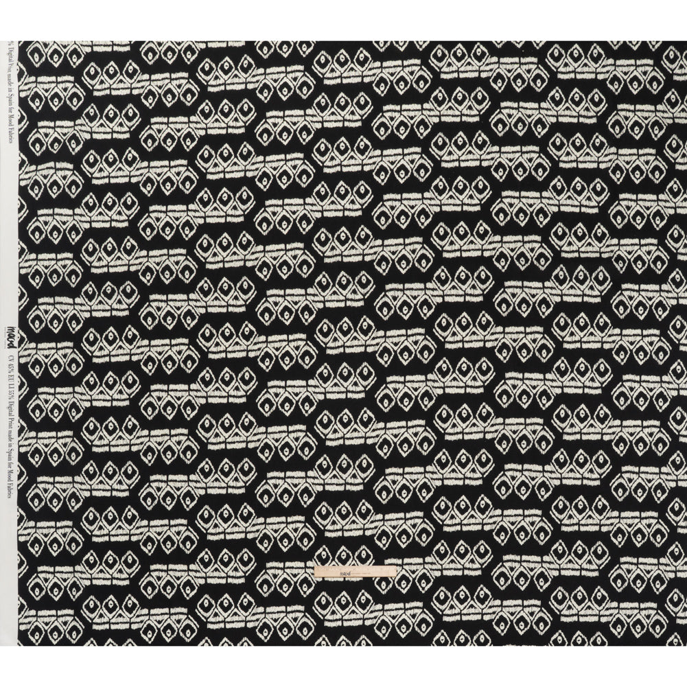 Linen and Rayon Woven - Midnight and Off White Soft Geometrics - Mood Exclusive Geo Drift Print