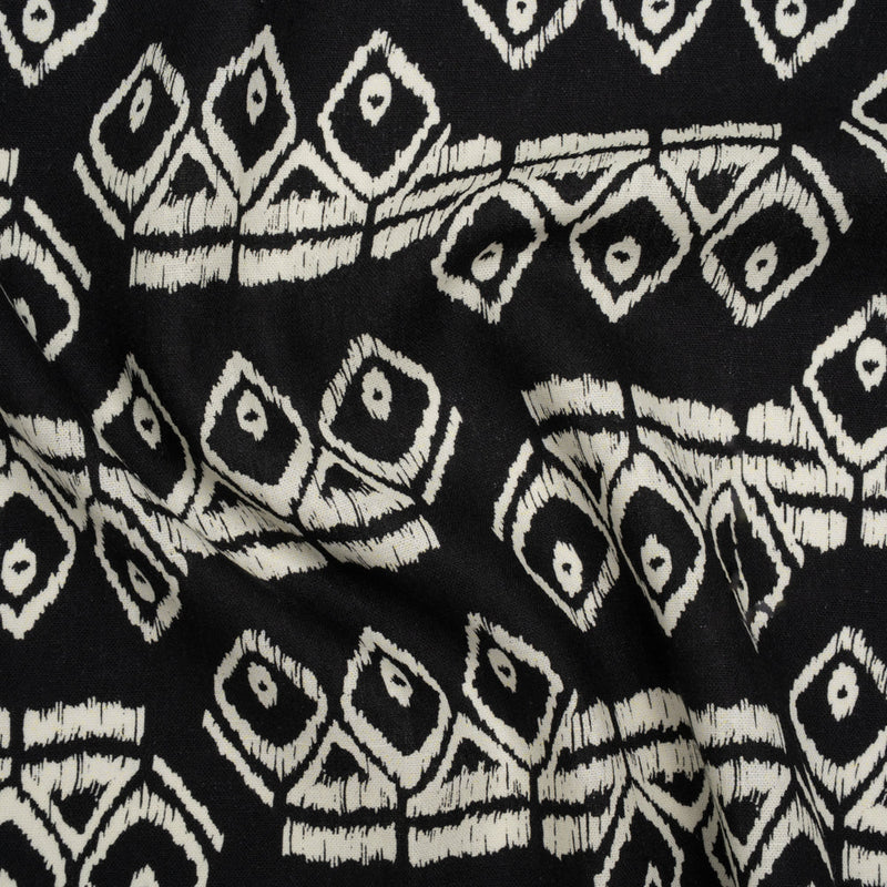 Linen and Rayon Woven - Midnight and Off White Soft Geometrics - Mood Exclusive Geo Drift Print