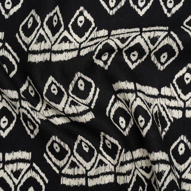 Linen and Rayon Woven - Midnight and Off White Soft Geometrics - Mood Exclusive Geo Drift Print