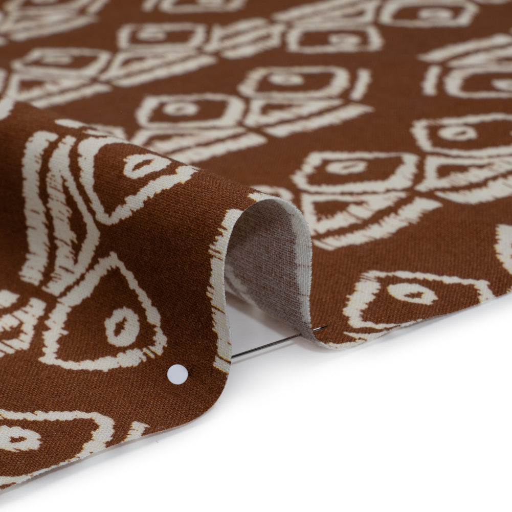 Linen and Rayon Woven - Brown and Off White Soft Geometrics - Mood Exclusive Geo Drift Print