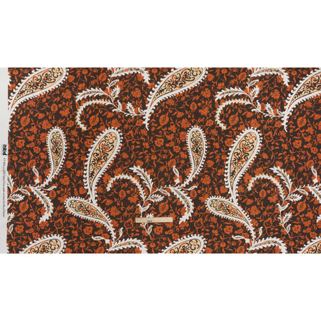 Linen and Rayon Woven - Dark Brown, Pumpkin Orange and White Paisley and Floral Vines - Mood Exclusive Blooming Boogie Print