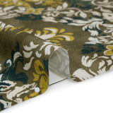 Linen and Rayon Woven - Olive, Lime Green and Cream Floral Diamonds - Mood Exclusive Fleur Filigree Print
