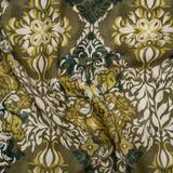 Linen and Rayon Woven - Olive, Lime Green and Cream Floral Diamonds - Mood Exclusive Fleur Filigree Print