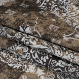 Linen and Rayon Woven - Dark Brown, Beige and White Floral Patches - Mood Exclusive Earthly Envy Print