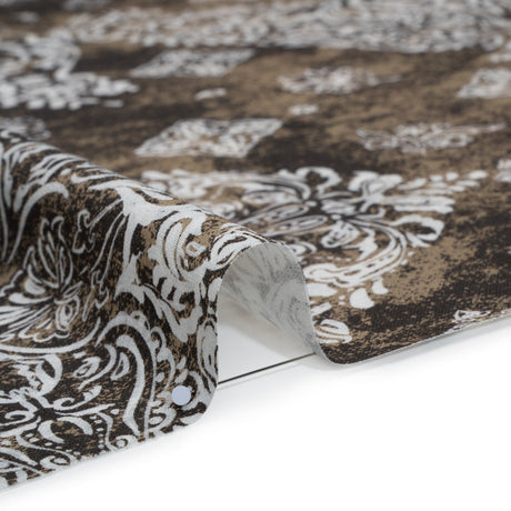 Linen and Rayon Woven - Dark Brown, Beige and White Floral Patches - Mood Exclusive Earthly Envy Print