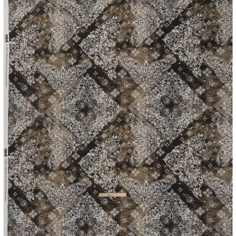 Linen and Rayon Woven - Dark Brown, Beige and White Floral Patches - Mood Exclusive Earthly Envy Print