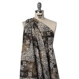 Linen and Rayon Woven - Dark Brown, Beige and White Floral Patches - Mood Exclusive Earthly Envy Print