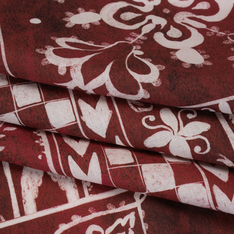 Linen and Rayon Woven - Dark Red and White Checks and Flowers Patchwork - Mood Exclusive Magnolia Mosaic Print