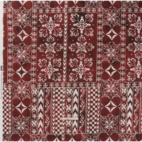 Linen and Rayon Woven - Dark Red and White Checks and Flowers Patchwork - Mood Exclusive Magnolia Mosaic Print