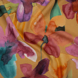 Linen and Rayon Woven - Yellow Ochre, Pink and Purple Watercolor Florals - Mood Exclusive Watercolor Whimsy Print