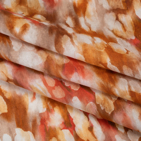 Linen and Rayon Woven - Burnt Orange, Coral Red and White Cloudy Spots - Mood Exclusive Mottled Mists Print