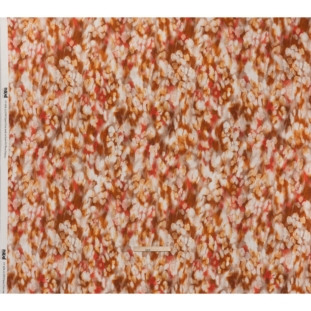 Linen and Rayon Woven - Burnt Orange, Coral Red and White Cloudy Spots - Mood Exclusive Mottled Mists Print