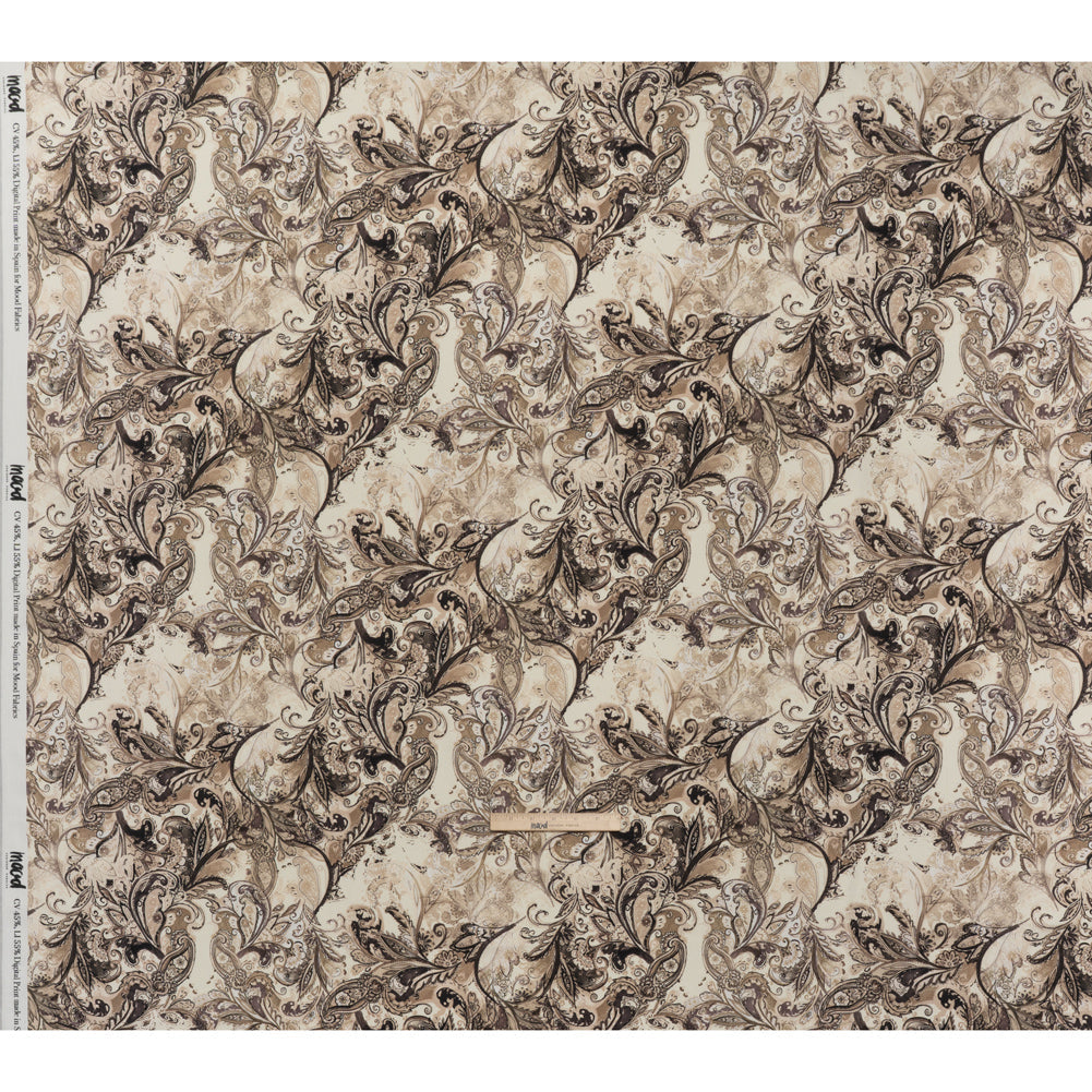 Linen and Rayon Woven - Brown, Beige and Cream Leafy Paisley Sketches - Mood Exclusive Daydream Doodles Print