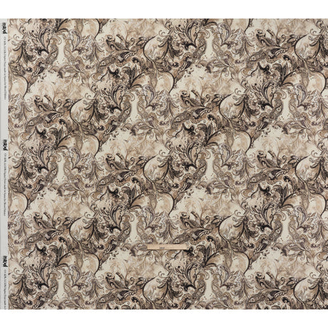 Linen and Rayon Woven - Brown, Beige and Cream Leafy Paisley Sketches - Mood Exclusive Daydream Doodles Print