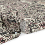 Linen and Rayon Woven - Dark Gray, Beige and Dusty Pink Ornate Paisley and Floral - Mood Exclusive Boheme Blooms Print