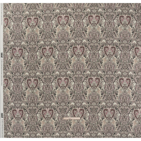 Linen and Rayon Woven - Dark Gray, Beige and Dusty Pink Ornate Paisley and Floral - Mood Exclusive Boheme Blooms Print