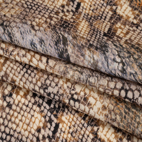 Linen and Rayon Woven - Beige, Orange and Pale Purple Snakeskin - Mood Exclusive Ouroborous Print
