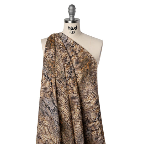 Linen and Rayon Woven - Beige, Orange and Pale Purple Snakeskin - Mood Exclusive Ouroborous Print